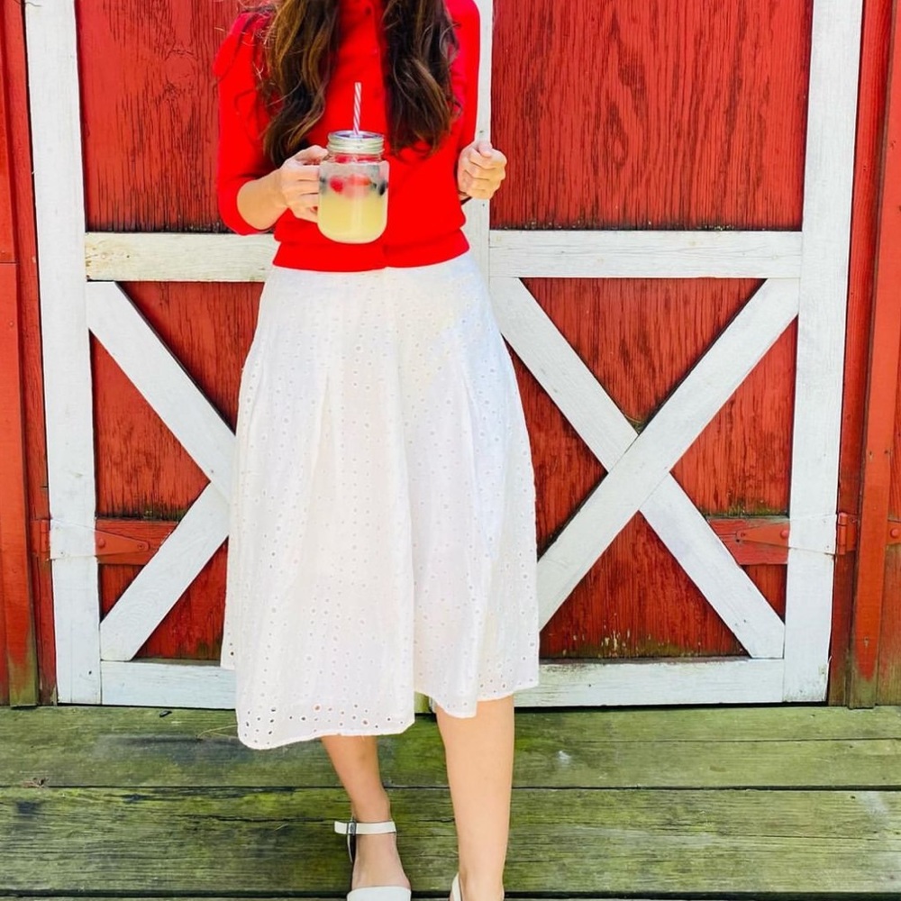 White J Crew A line Midi Skirt eyelet